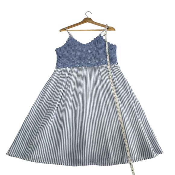 SO Blue Crochet Striped Sundress Womens L. White Blue Coastal Grandma Runs Small - Picture 11 of 13